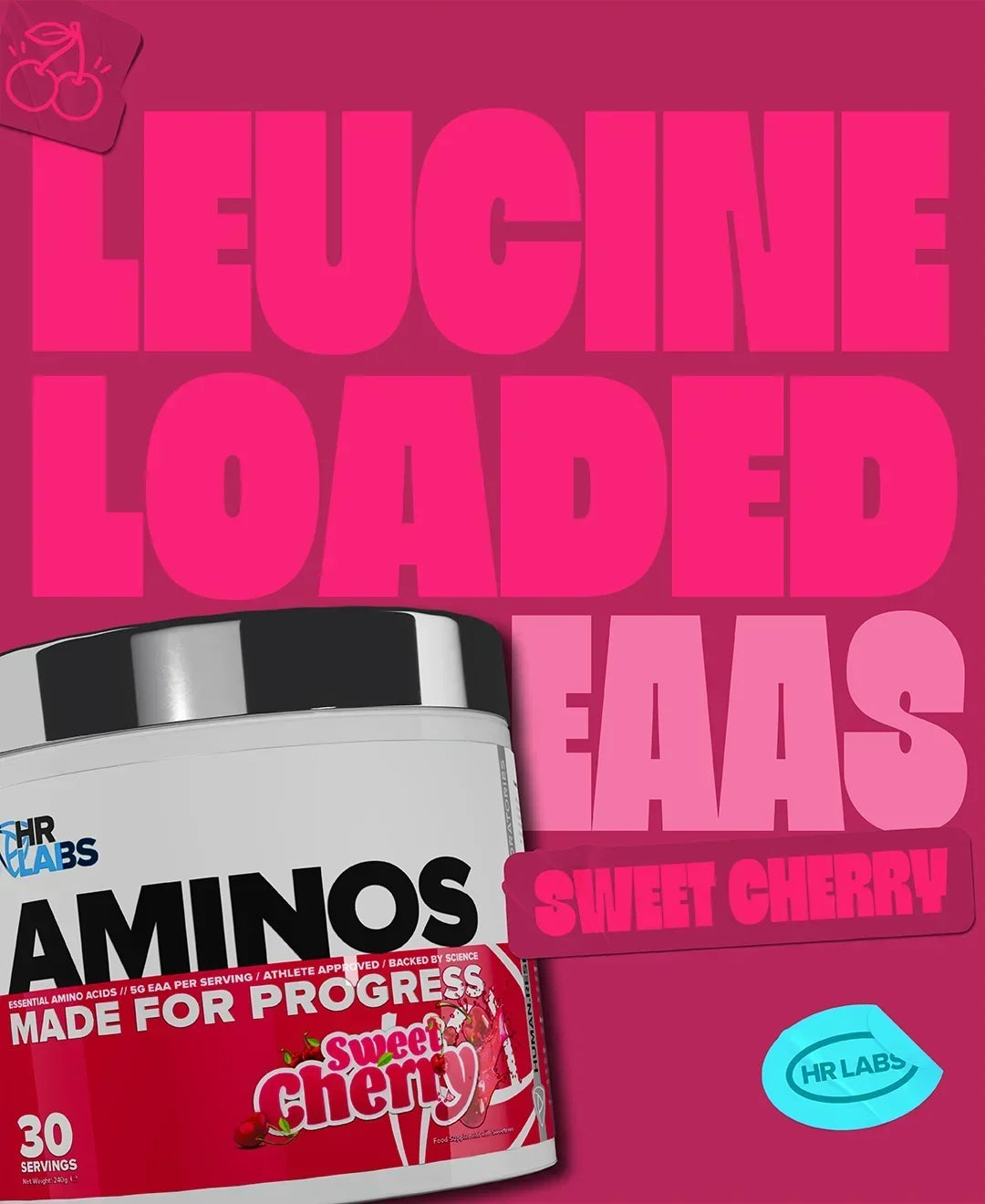 Human Research Laboratories Leucine Loaded EAAs supplement in Sweet Cherry flavor.