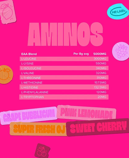 Human Research Laboratories Aminos EAA blend nutritional information and flavor options.